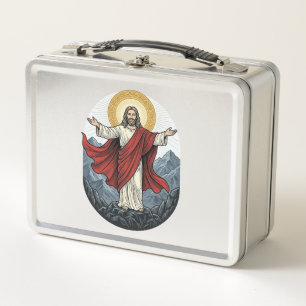 Vintage Engraving Jesus Mountain Shirt Metal Lunch Box