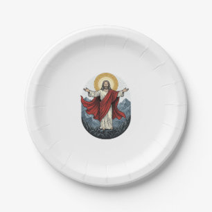 Vintage Engraving Jesus Mountain Shirt Paper Plates