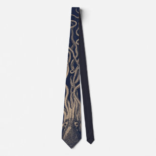 Vintage Engraving Kraken Sea Monster Dark Nautical Neck Tie