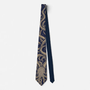 Vintage Engraving Kraken Sea Monster Dark Nautical Neck Tie