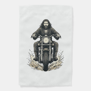 Vintage Engraving Motorcycle Rider Vector Design_1 Garden Flag