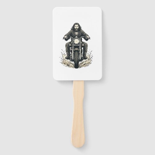 Vintage Engraving Motorcycle Rider Vector Design_1 Hand Fan