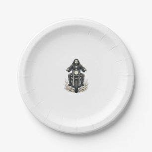 Vintage Engraving Motorcycle Rider Vector Design_1 Paper Plates