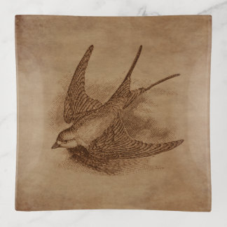 Vintage Engraving of a Swallow Trinket Tray