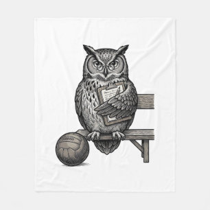 Vintage Engraving Owl Soccer Coach Shirt Design_1 Fleece Blanket