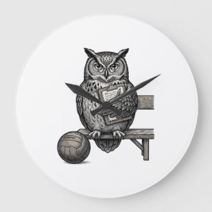 Vintage Engraving Owl Soccer Coach Shirt Design_1 Large Clock