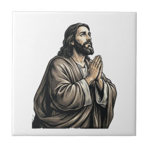 Vintage Engraving Praying Man Religious Shirt Desi Ceramic Tile