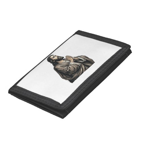 Vintage Engraving Praying Man Religious Shirt Desi Trifold Wallet
