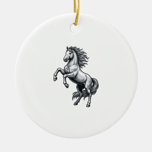 Vintage Engraving Rearing Horse Vector Design_1 Ceramic Ornament