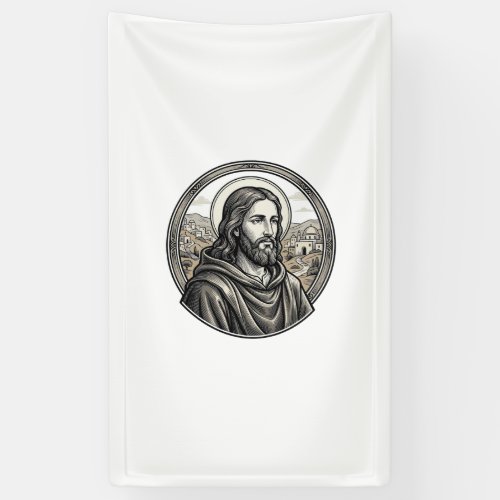 Vintage Engraving Religious Portrait Shirt Banner