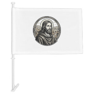 Vintage Engraving Religious Portrait Shirt Car Flag