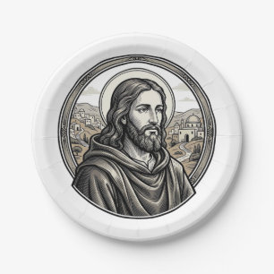 Vintage Engraving Religious Portrait Shirt Paper Plates