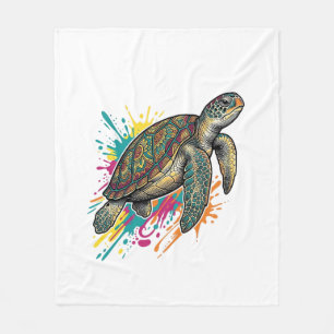 Vintage Engraving Sea Turtle Color Splash Shirt_1 Fleece Blanket