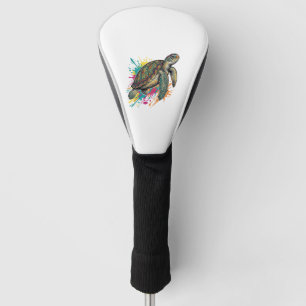 Vintage Engraving Sea Turtle Color Splash Shirt_1 Golf Head Cover