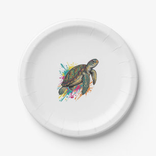 Vintage Engraving Sea Turtle Color Splash Shirt_1 Paper Plates