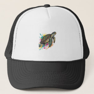 Vintage Engraving Sea Turtle Color Splash Shirt_1 Trucker Hat