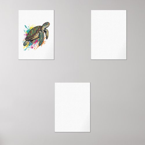 Vintage Engraving Sea Turtle Color Splash Shirt_1 Wall Art Sets