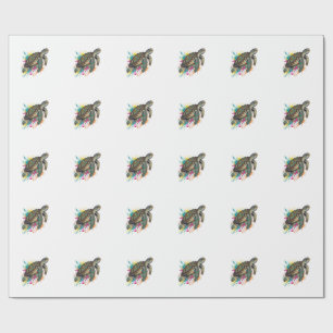 Vintage Engraving Sea Turtle Color Splash Shirt_1 Wrapping Paper