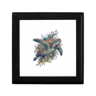 Vintage Engraving Sea Turtle Splash Vector Design_ Gift Box