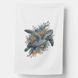 Vintage Engraving Sea Turtle Splash Vector Design_ House Flag