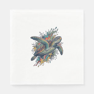 Vintage Engraving Sea Turtle Splash Vector Design_ Napkins