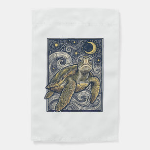 Vintage Engraving Sea Turtle Starry Night Garden Flag