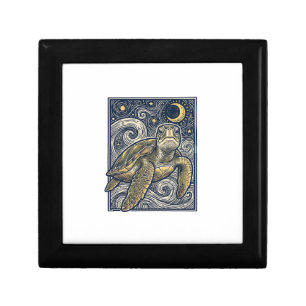 Vintage Engraving Sea Turtle Starry Night Gift Box