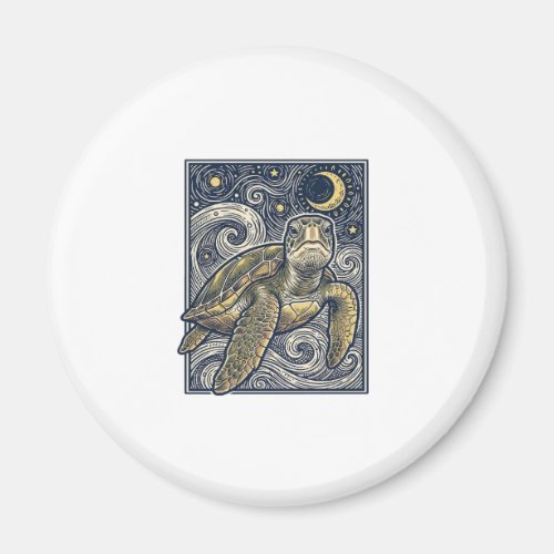 Vintage Engraving Sea Turtle Starry Night Magnet