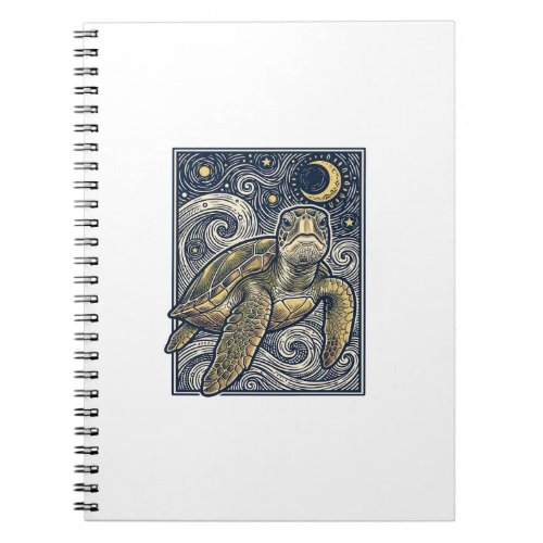 Vintage Engraving Sea Turtle Starry Night Notebook