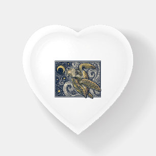 Vintage Engraving Sea Turtle Starry Night Paperweight