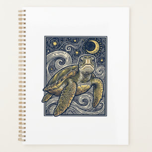 Vintage Engraving Sea Turtle Starry Night Planner