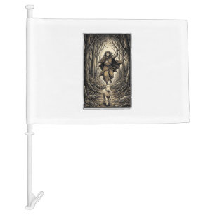 Vintage Engraving Shepherd and Lamb Forest Car Flag