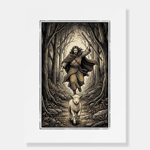 Vintage Engraving Shepherd and Lamb Forest Foam Board