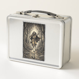 Vintage Engraving Shepherd and Lamb Forest Metal Lunch Box