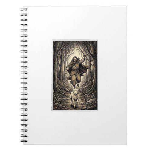 Vintage Engraving Shepherd and Lamb Forest Notebook
