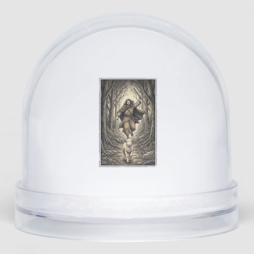 Vintage Engraving Shepherd and Lamb Forest Snow Globe