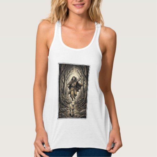 Vintage Engraving Shepherd and Lamb Forest Tank Top