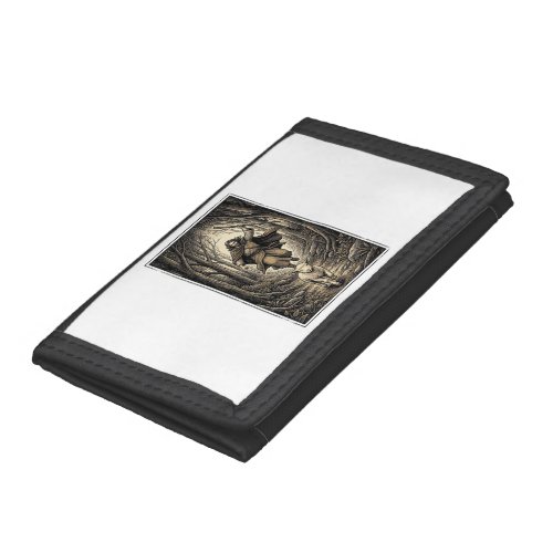 Vintage Engraving Shepherd and Lamb Forest Trifold Wallet