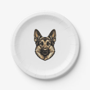 Vintage Engraving Shepherd Dog Vector Design_1 Paper Plates