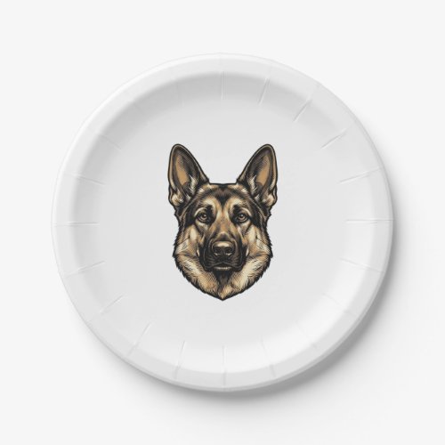 Vintage Engraving Shepherd Dog Vector Design_1 Paper Plates