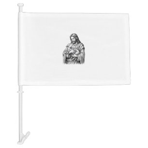 Vintage Engraving Shepherd Holding Lamb Vector Des Car Flag