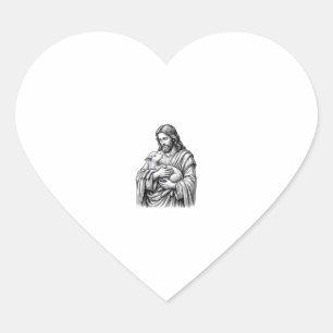 Vintage Engraving Shepherd Holding Lamb Vector Des Heart Sticker
