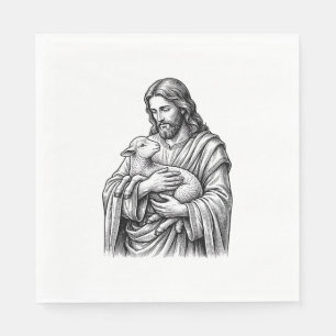 Vintage Engraving Shepherd Holding Lamb Vector Des Napkins