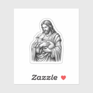 Vintage Engraving Shepherd Holding Lamb Vector Des Sticker