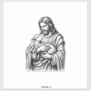 Vintage Engraving Shepherd Holding Lamb Vector Des Sticker