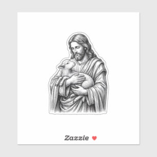Vintage Engraving Shepherd Holding Lamb Vector Des Sticker
