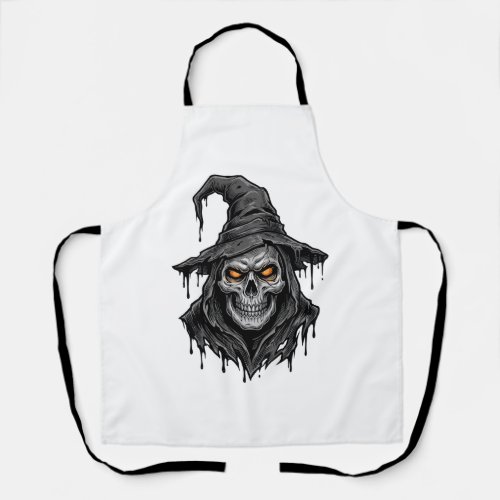 Vintage Engraving Skull Witch Hat Halloween Shirt_ Apron