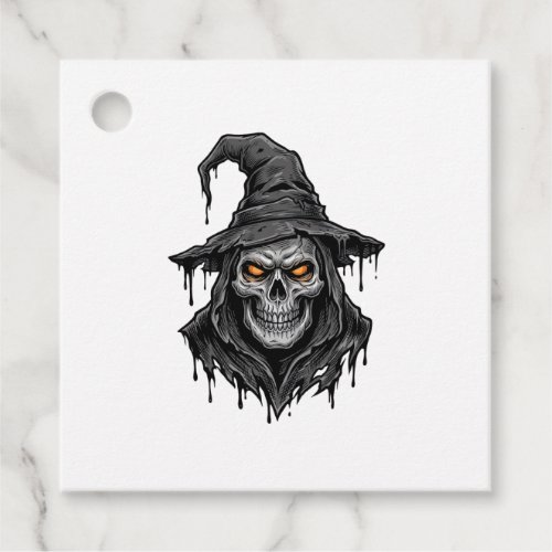 Vintage Engraving Skull Witch Hat Halloween Shirt_ Favor Tags