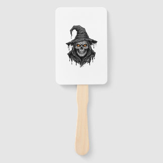 Vintage Engraving Skull Witch Hat Halloween Shirt_ Hand Fan