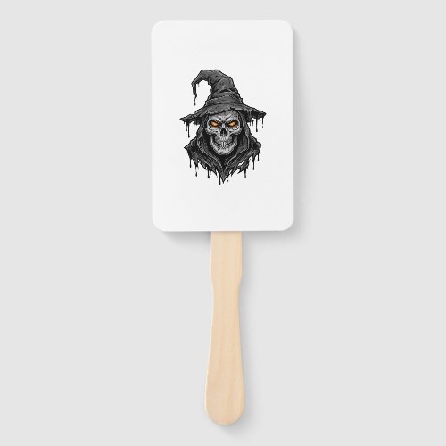 Vintage Engraving Skull Witch Hat Halloween Shirt_ Hand Fan